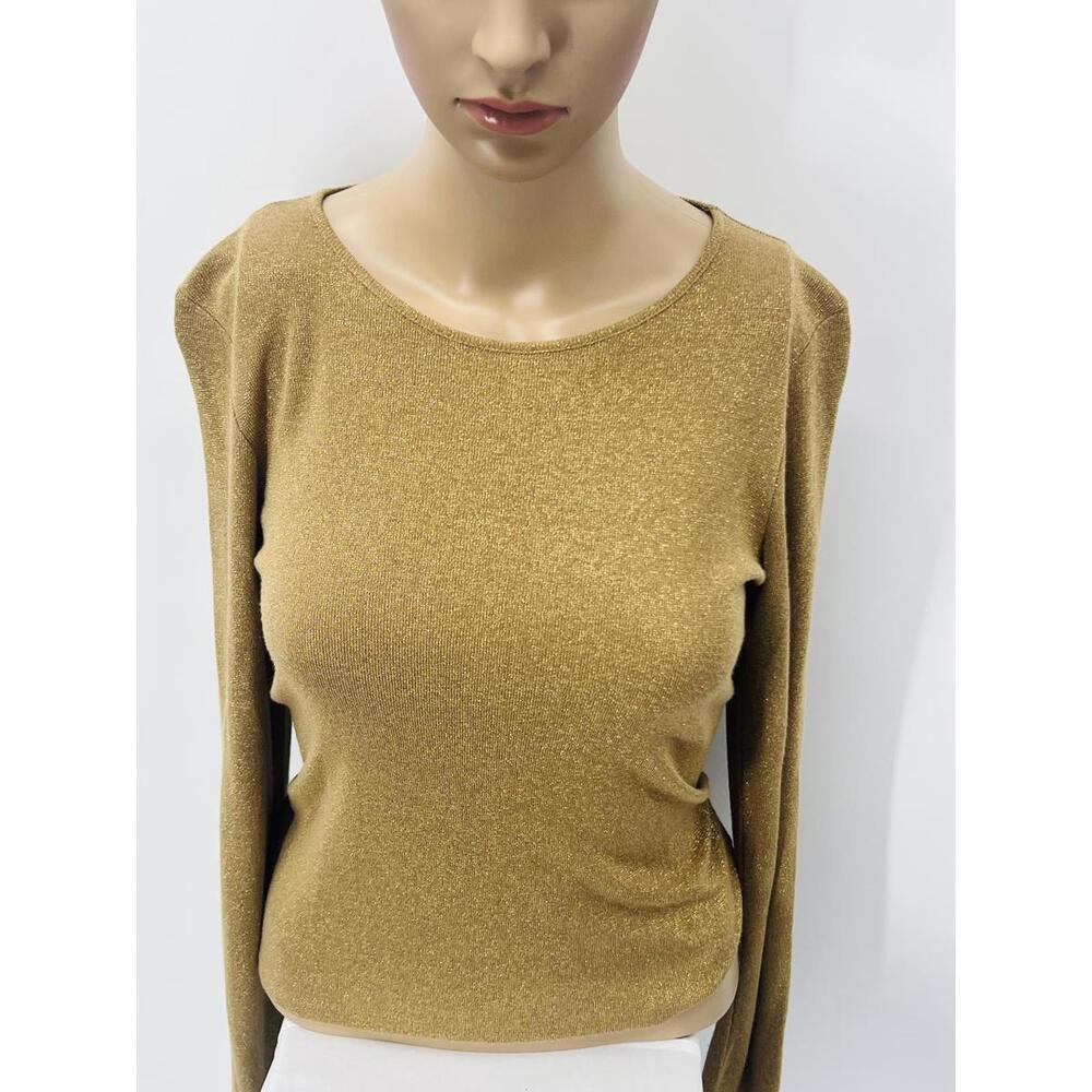 Susan Bristol Metallic Gold Long Sleeve Top‎ Small Stretch Knit